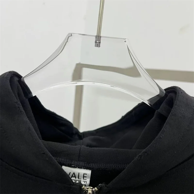 شعار مطرز VALLEY كلاسيكي هوديس الرجال النساء 1:1 أفضل جودة خمر غسلها فالي الأسود سستة بلوزات