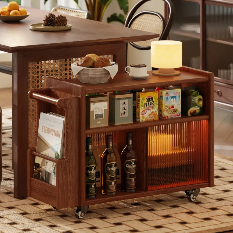 Mid-Century Modern Rolling Cart Wooden Mobile Side Tablefor Living Room Small Shelf on Wheels for Snacks Storage Vintage Trolley image 5