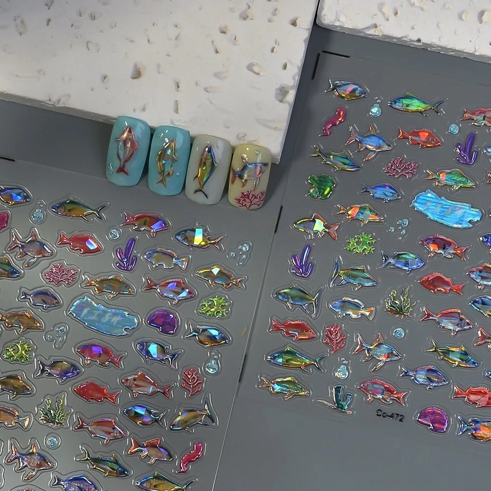 Starfish Shell Glitter Fish Nail Stickers, DIY Jelly Decals for Nails, Ocean Nail Art Decorations