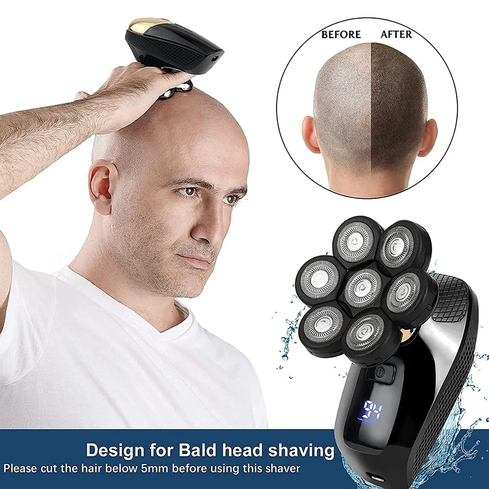 ASWUT-7D Electric Razor For Men, 5 In 1 Head Shavers For Bald Men, Electric Rotary Shaver Waterproof Grooming Kit Cordless