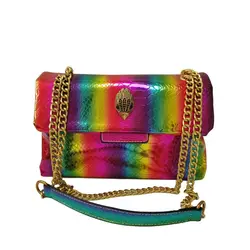 Serpentine Shiny Pattern Mirror Handbag Bright Colors Eagle Metal On Front Flap Women Purse Cross Body Shoulder Bag