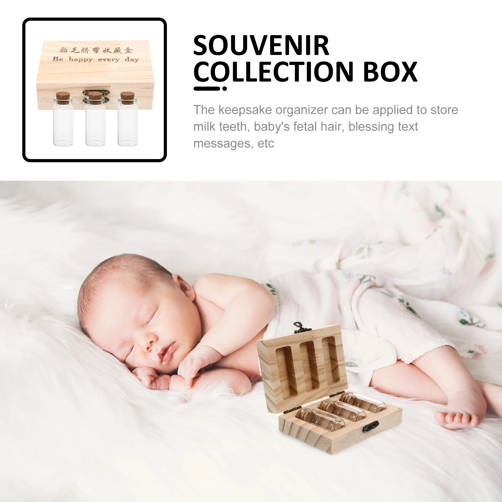 

Fetal Hair Storage Box Wooden Keepsake Bottle For Umbilical Cord Teeth Memorial Collection Organizer Decorative
