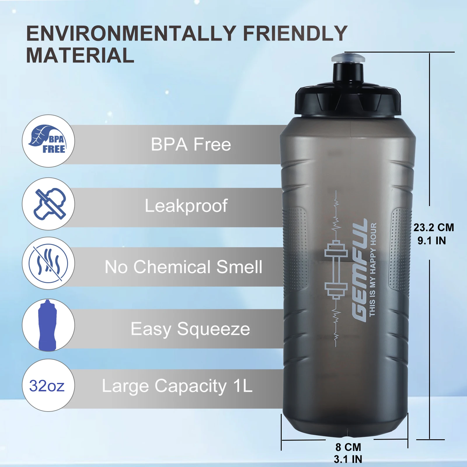 32oz Quick Squeeze BPA-Free Sports Water Bottles with Shaker Cup Wire Whisk Squirt Hydration Drink Kettle for Gym Fitness