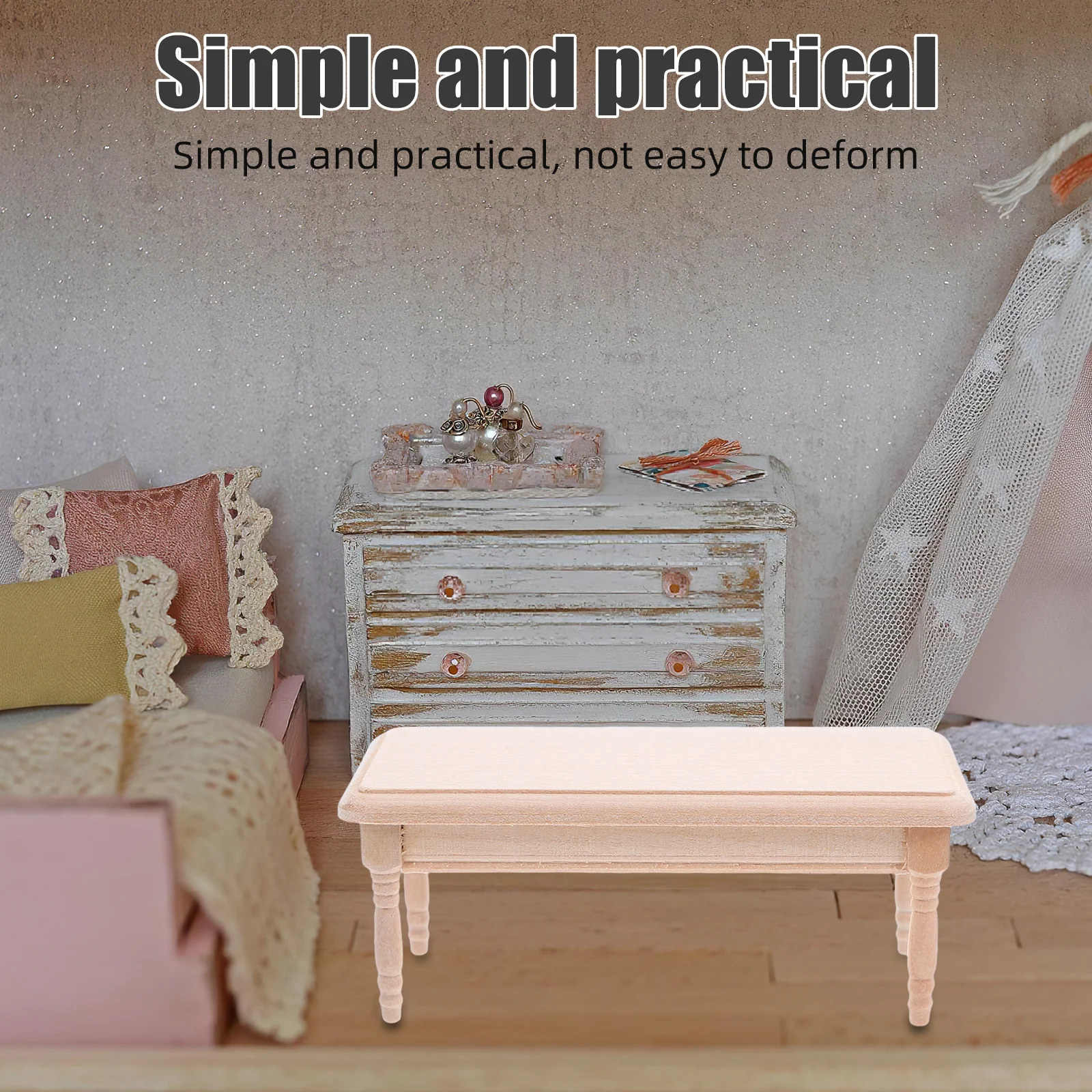 

Miniature Wooden Dollhouse Coffee Table Drawer 1:12 Scale Unfinished Mini Furniture Desk Chair Accessories Dollhouse Desk Chair