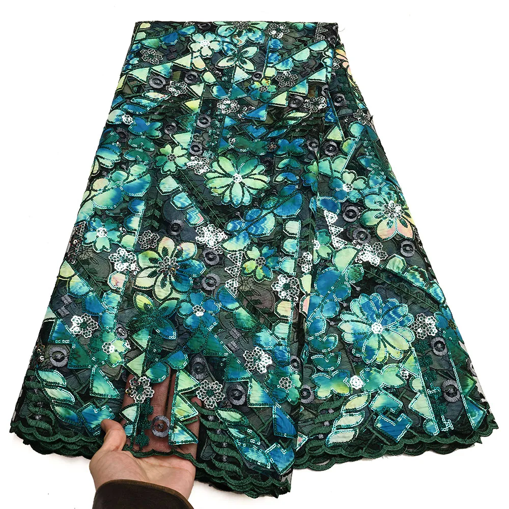 Newest Women Sequined Printing Lace Fabric 5 Yards High Quality Mesh Sequined Printed Lace For Wedding Party Dresses Sew Fabric