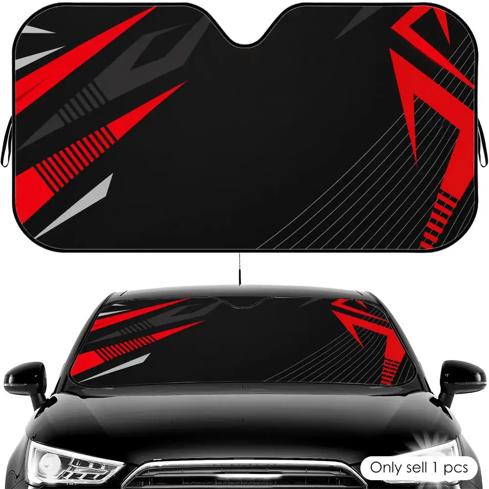 Red And Black Sports Print Sun Visor Car Windshield Sun Shade UV Protection Heat Insulation Cover Universal Sun Protector