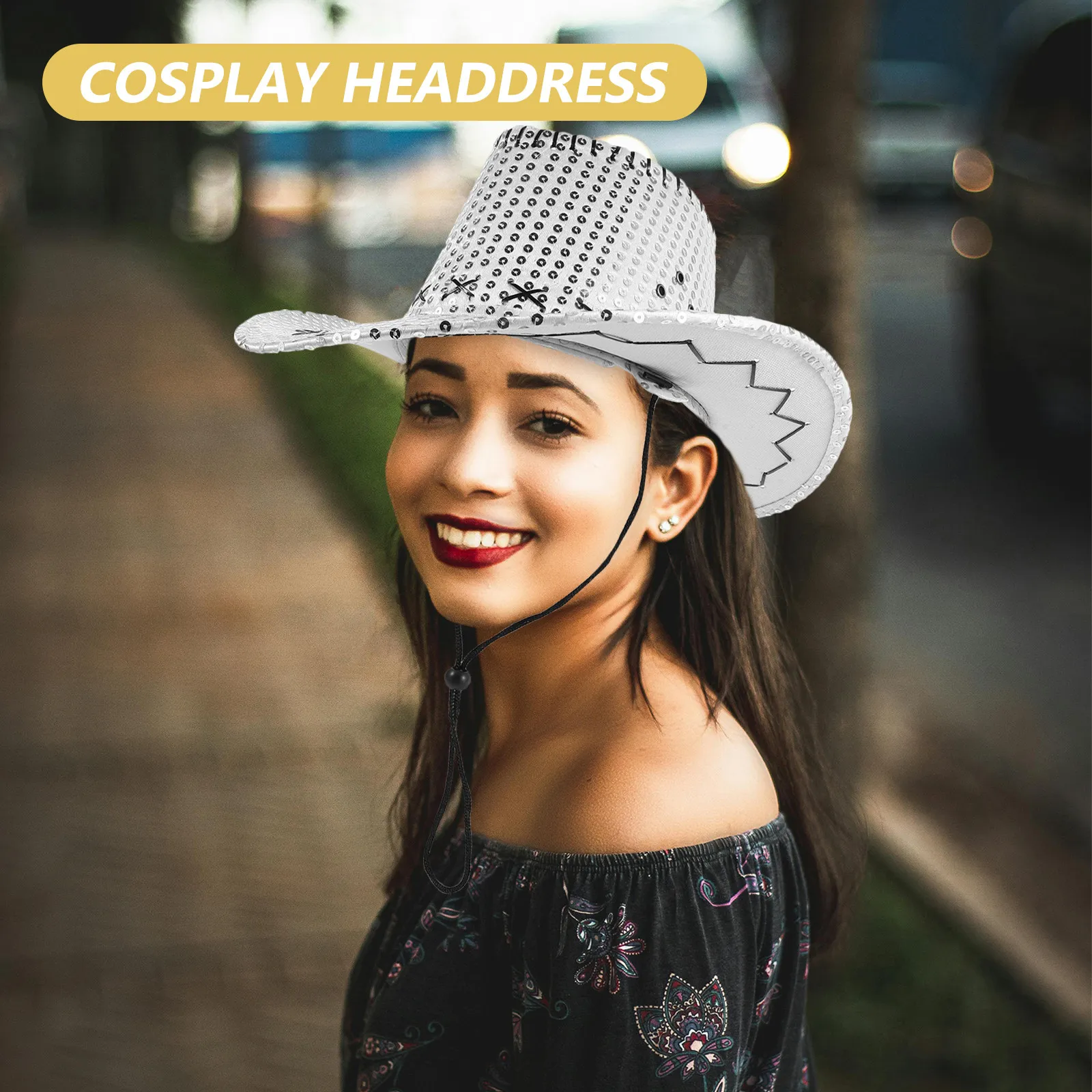 5Pcs Sparkly Sequin Cowboy Hat Set Wide Brim Glitter Cowgirl Party Hats for Western Themed Weddings Bachelorette Outdoor