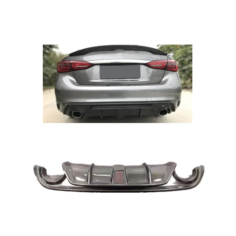 

Задний диффузор Fengshun Q50 со светодиодной подсветкой для 2018-2021 Infiniti Q50, высококачественный задний диффузор Q50 из углеродного волокна