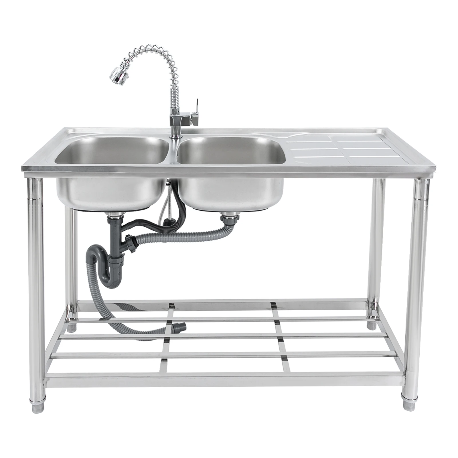 

Stainless Steel Double Bowl Sink with Pull-out Faucet for Kitchens, Bars, Restaurants, Dessert Store