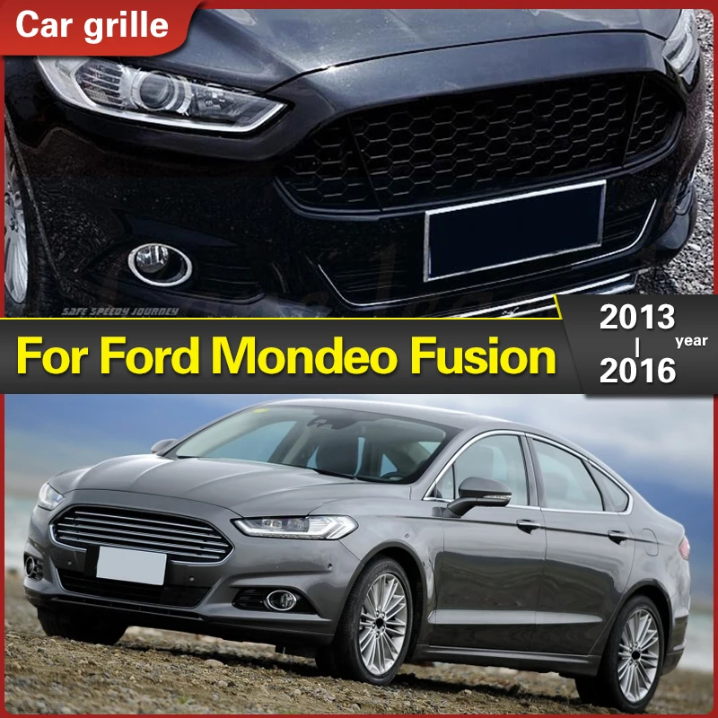 

Black Front Grille Grill Bezel Honeycomb Mesh Cover with Logo Fit for Ford Mondeo Fusion 2013-2016 Racing Grills Car Styling