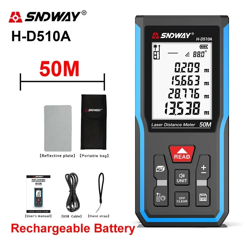 Misuratore di distanza Laser SNDWAY 40M/50M/120M misuratore di nastro digitale telemetro di precisione con distanza/Area/Volume/auto-calibrazione