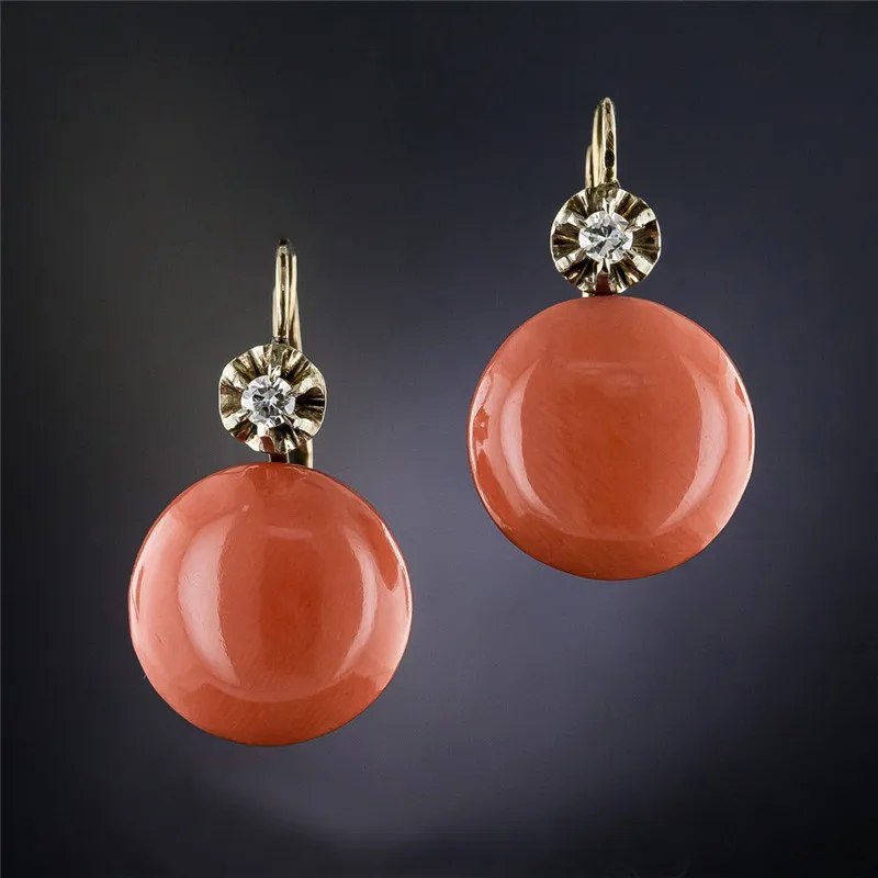 Newest Retro Teardrop Orange Stone Hoop Earrings for Women Beautiful Jewelry Synthetic Coral Crystal Wedding Statement Earing