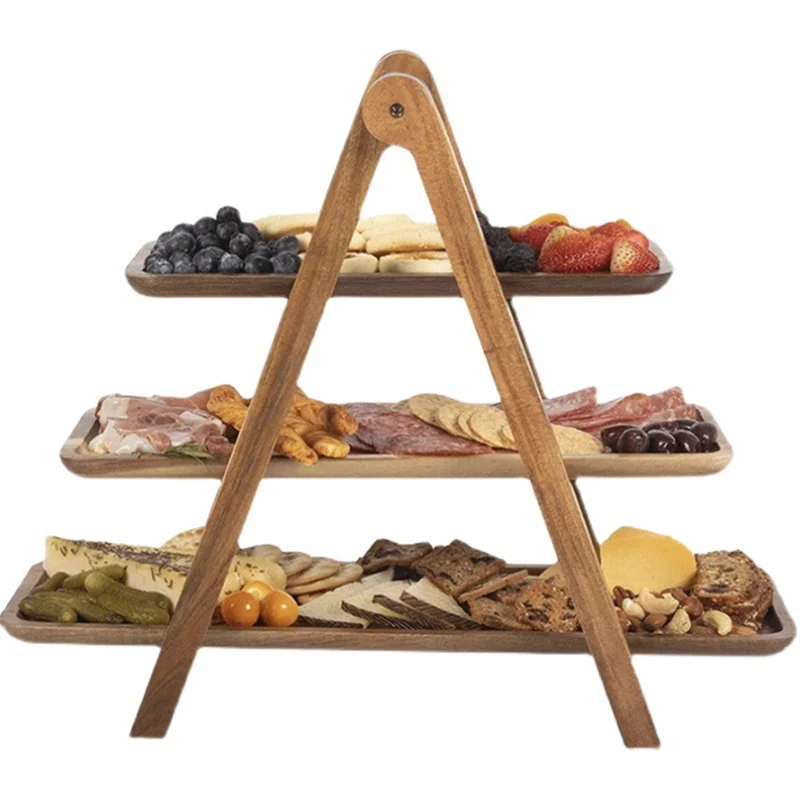 3 Tier Serving Tray Wood Tiered Tray Decor Cake Stand Farmhouse Tiered Tray Party Serving Dishes and Platters Trays