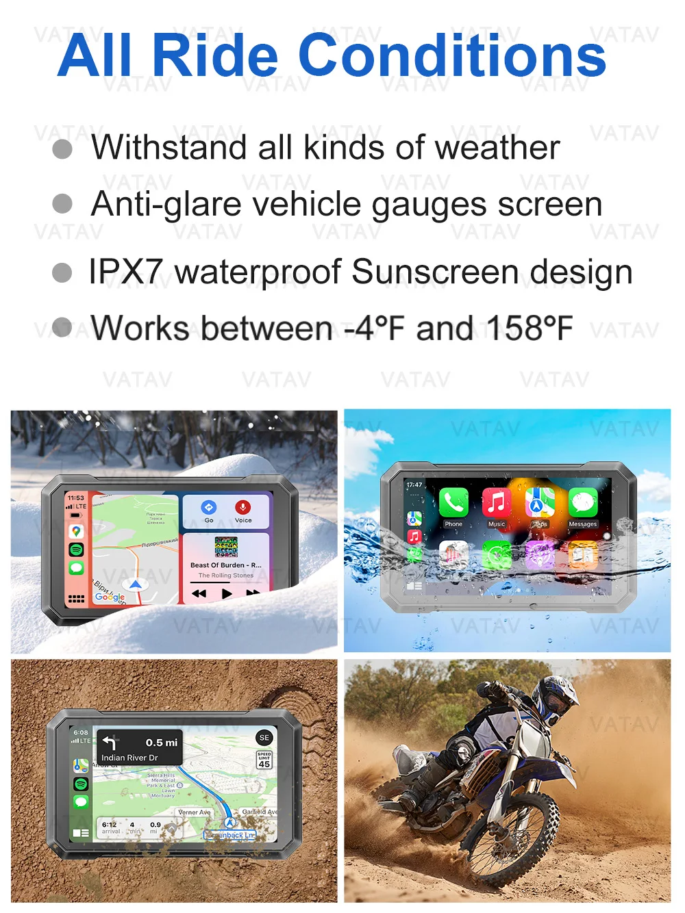 C7 Pro 7 Inch Motorcycle Special Navigator Support CarPlay Android Auto Touch Outdoor Ipx7 Waterproof Sunsceen External Portable