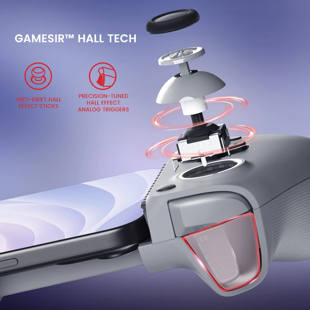 GameSir G8 Galileo الهاتف المحمول غمبد أذرع التحكم في ألعاب الفيديو قاعة تأثير عصا التحكم آيفون 15 أندرويد الهاتف المحمول سحابة الألعاب