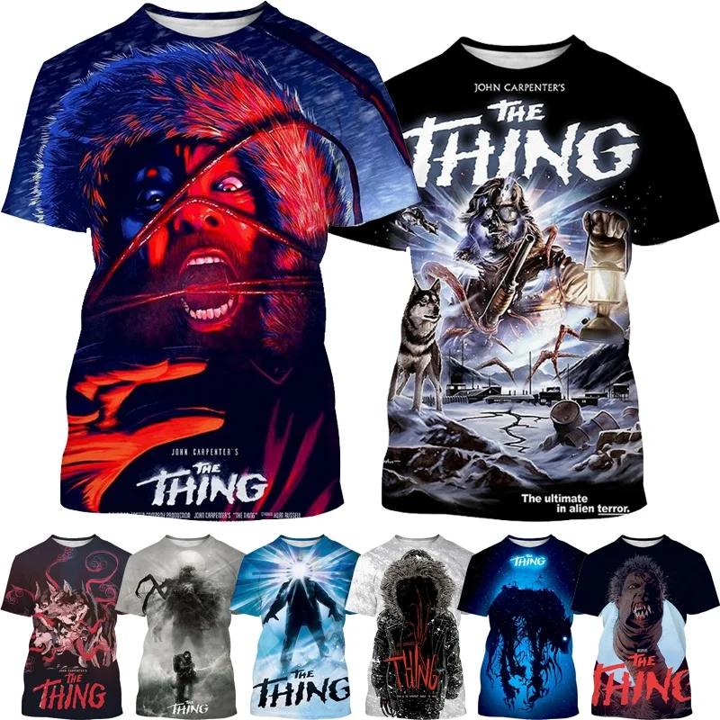 Summer new hot selling horror movie breathable short sleeved T-shirt for men, fun 3D poster printed streetwear top