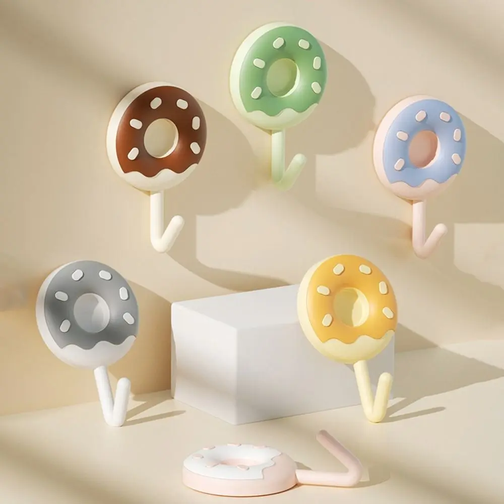 

6Pcs Creative Plastic Donut Shape Hooks Wall Mounted Decorative Key Holder Self-adhesive Waterproof Clothes Hanger for Home