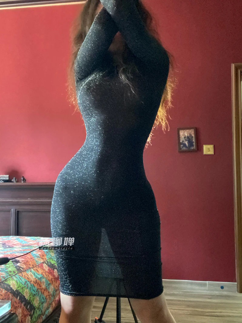 WOMENGAGA 2022ฤดูร้อนเงา Slim Skinny ผู้หญิงใหม่เซ็กซี่รอบคอ Slim Mini ชุดเดรสบางตาข่ายโปร่งใสเกาหลี o4Q8