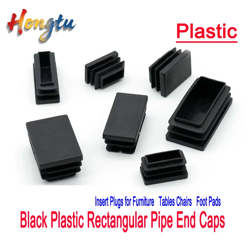 

Black Plastic Rectangular Pipe End Caps - Insert Plugs for Furniture, Tables, Chairs Foot Pads