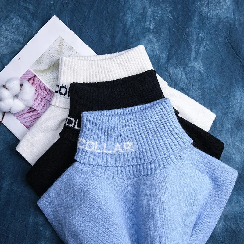 Jersey de punto a la moda para mujer, cuello alto cálido, cuello falso, cuello levantado, camisa, collares extraíbles, accesorios para bufandas