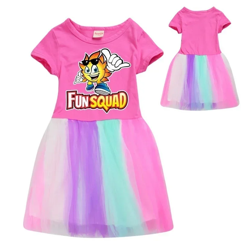 Leuke Trends Gaming Kids Zomer Meisjes Cosplay Regenboog Jurk Baby Meisjes Schattige Kanten Prinses Jurk Peuter Meisjes Verjaardagsfeestje Dresse