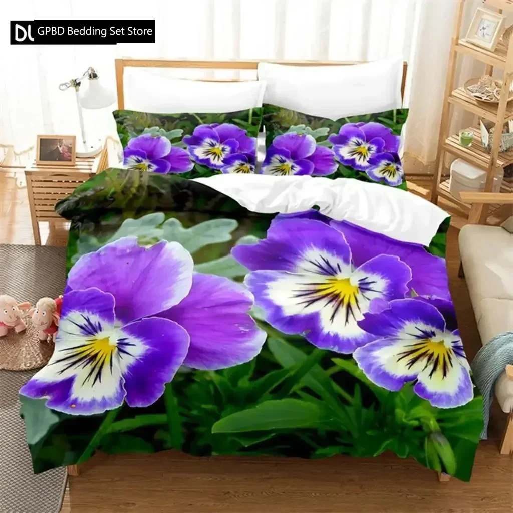 

Purple Flowers Queen Bedding Set For Bedroom Soft Modern Bedspreads Comefortable Kids Duvet Cover Quilt Cover And Pillowcase