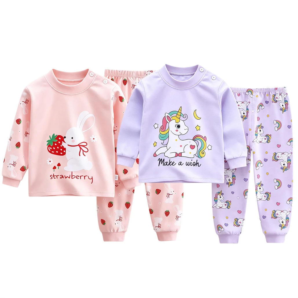 Spring Autumn Clothes Small Child Pajamas 2pcs Cartoon Full Print Base Shirt+Pants Infant Lovely Home Wear For Baby Boys Girls