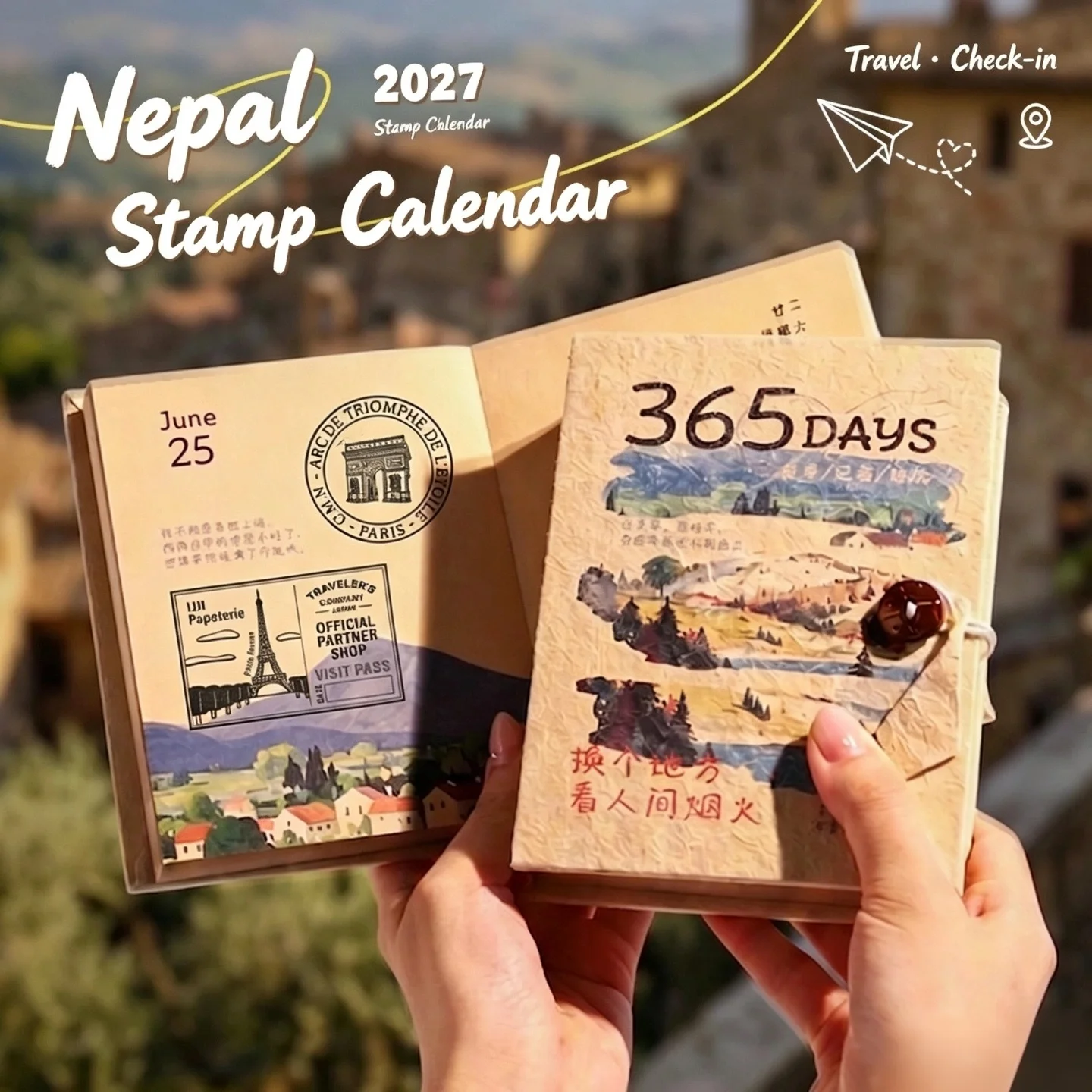 2027 Vintage Nepal Travel Stamp Healing 365-Day Calendar - Nepalese Vintage Travel Stamp Journal, Tear-Off Pages & Doodle Gift