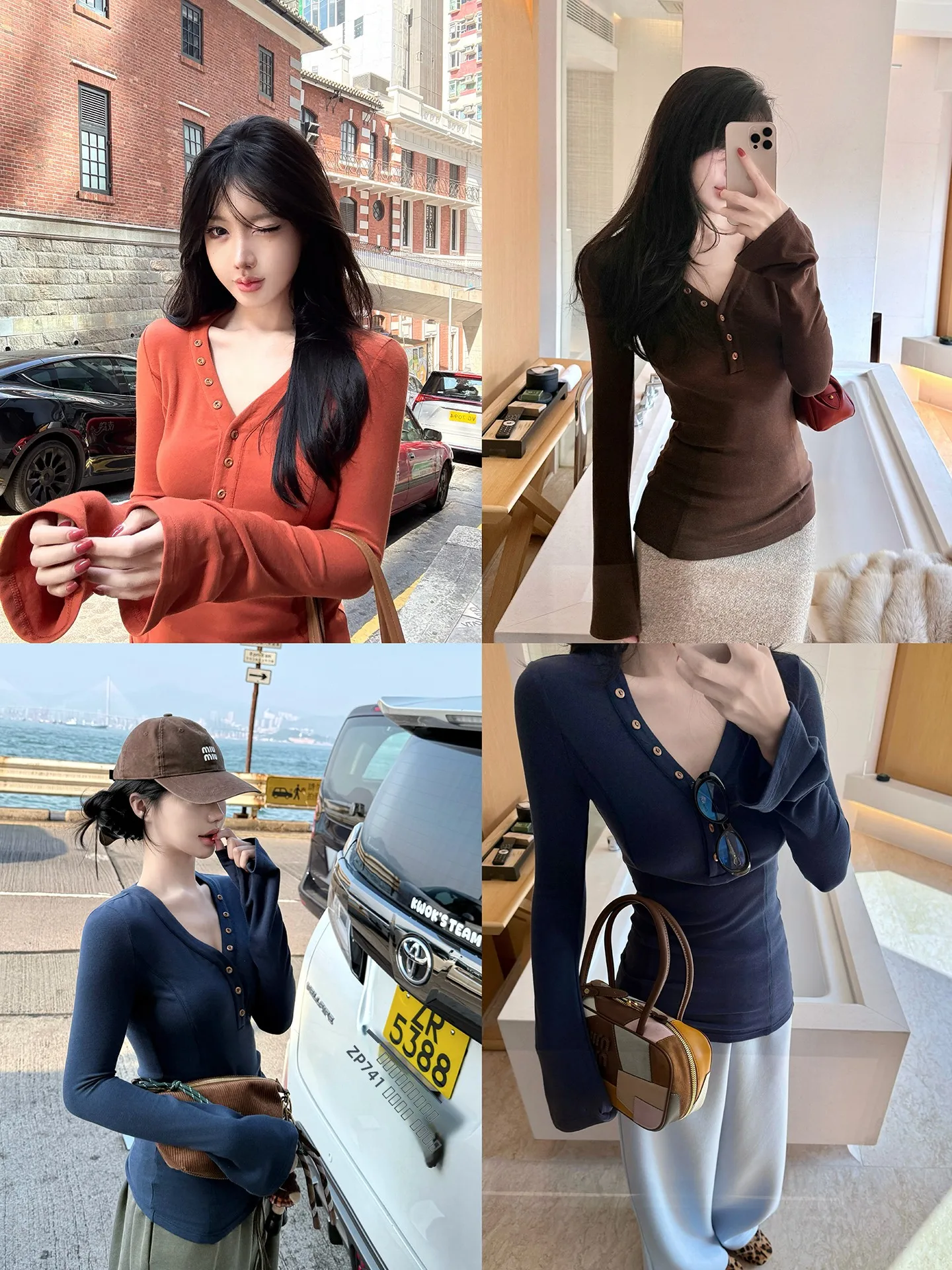 

Laareetoo Henry Collar Long Sve Women's Slim Fit T-irt Bell Sve Base irt Versatile Casual Sle Faion Design