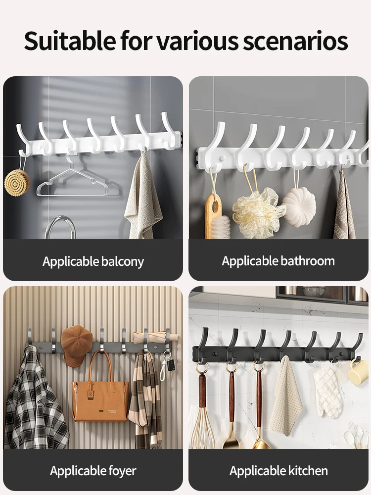 No Drill Holes One Row Hangers Kitchen Towels Clothes Hats Toilet Towel Rack Storage Wall Mounted Door Back Rod Hook