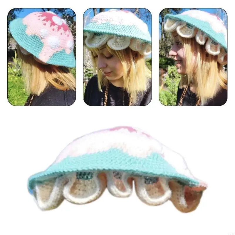 C71F شعبية قبعة بحافة للإناث الحلو الفطر قبعة قبعة المرأة إكسسوارات السفر الخريف الربيع الفطر قبعة