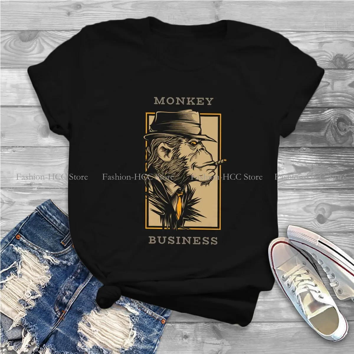 Wearing A Hat And Smoking Style Polyester TShirt Monkey Business Comfortable Creative Graphic T Shirt Stuff