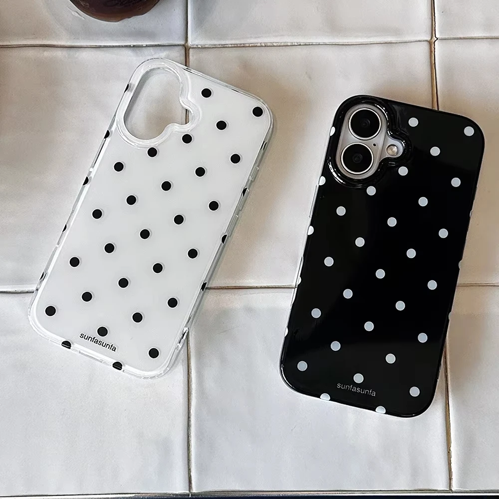 Full Screen Black White Polka Dot Phone Case For iPhone 17 Air 16 Pro Max 15 14 Plus 13 12 11 Pro Shockproof Silicone Back Cover