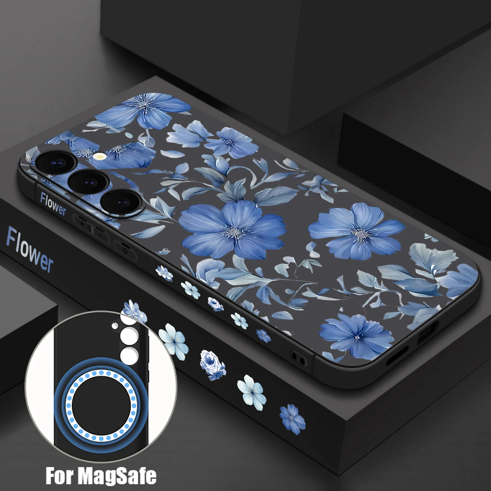 Blumendruck Magnetische Handyhülle für Samsung Galaxy S25 S24 S23 Ultra S22 S21 Plus S24 FE A17 A56 A55 A16 A15 A36 Weiche TPU-Abdeckung