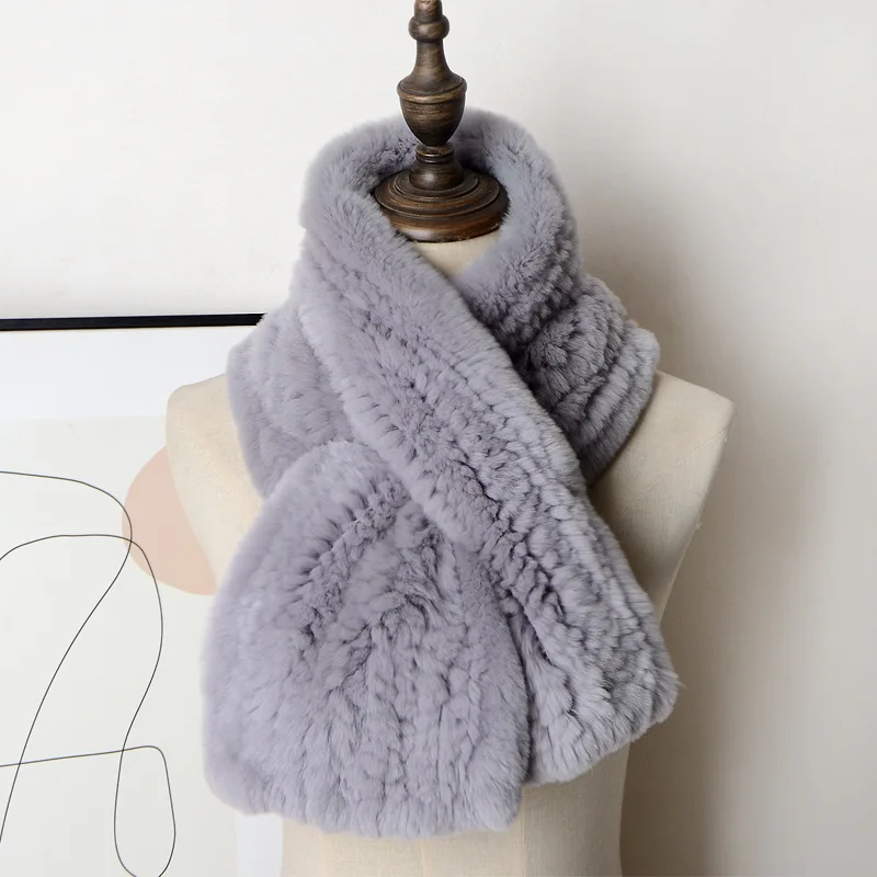 Women's warm  fur woven scarf Rex rabbit hair lengthened and thickened encryption scarf shawl cross double-sided