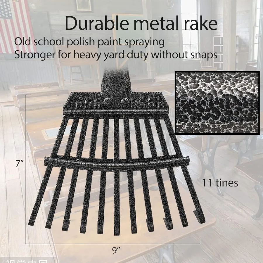 Oliynedy Adjustable Metal Garden Rake for Leaves Long Handle 3060 Inches with 11 Tines and 9Inch Width Compact Collapsible Desi