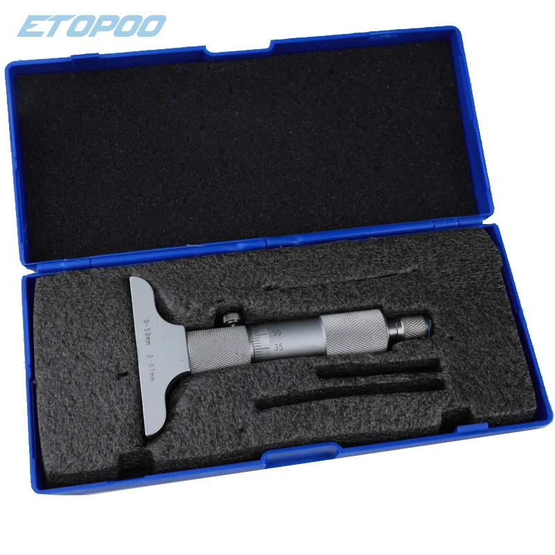 Micrômetro Mecânico de Micrômetro Métrico Medidor Métrico 025 050 mm Profundidade de 0-25 mm Micrômetro de Profundidade Aço Inoxidável