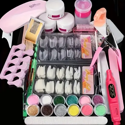 Kit complet de poudre acrylique, kit de manucure gel 15 ml avec lampe LED 6W pour extension d'ongles, kit de démarrage complet pour DIY