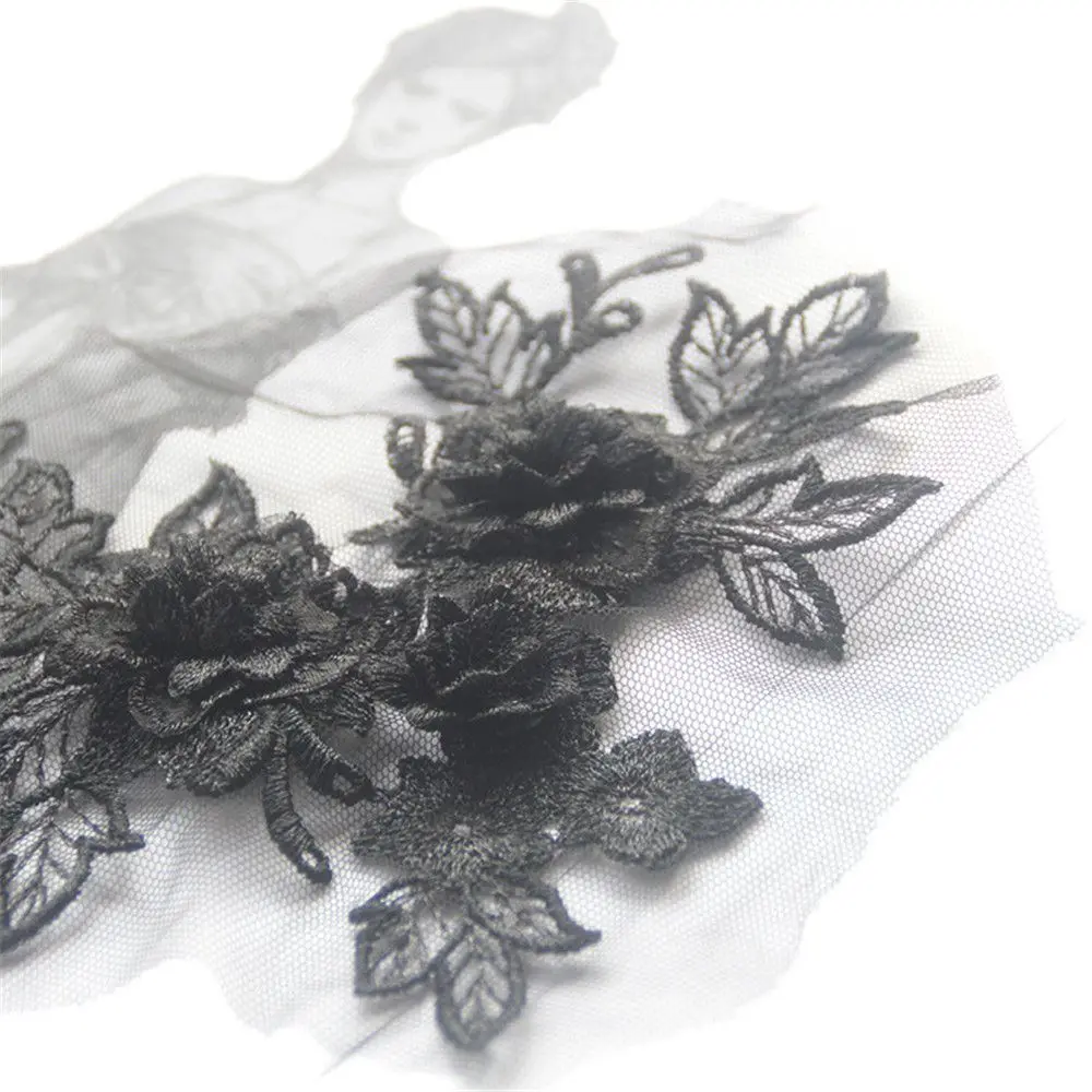 Dress Accessories Hand Sewing DIY Craft Neckline Applique 3D Flower Lace Collar Embroidery Patches