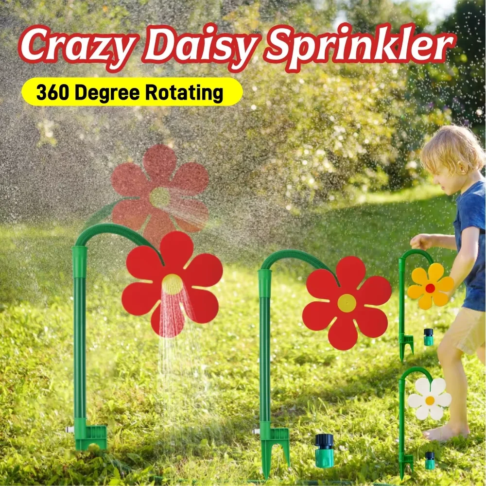1-3PCS Crazy Spin Sprinkler Flower Shape Dancing Daisy Sprinklers 360 Rotating Water Spray for Yard Lawn Watering Garden Decor