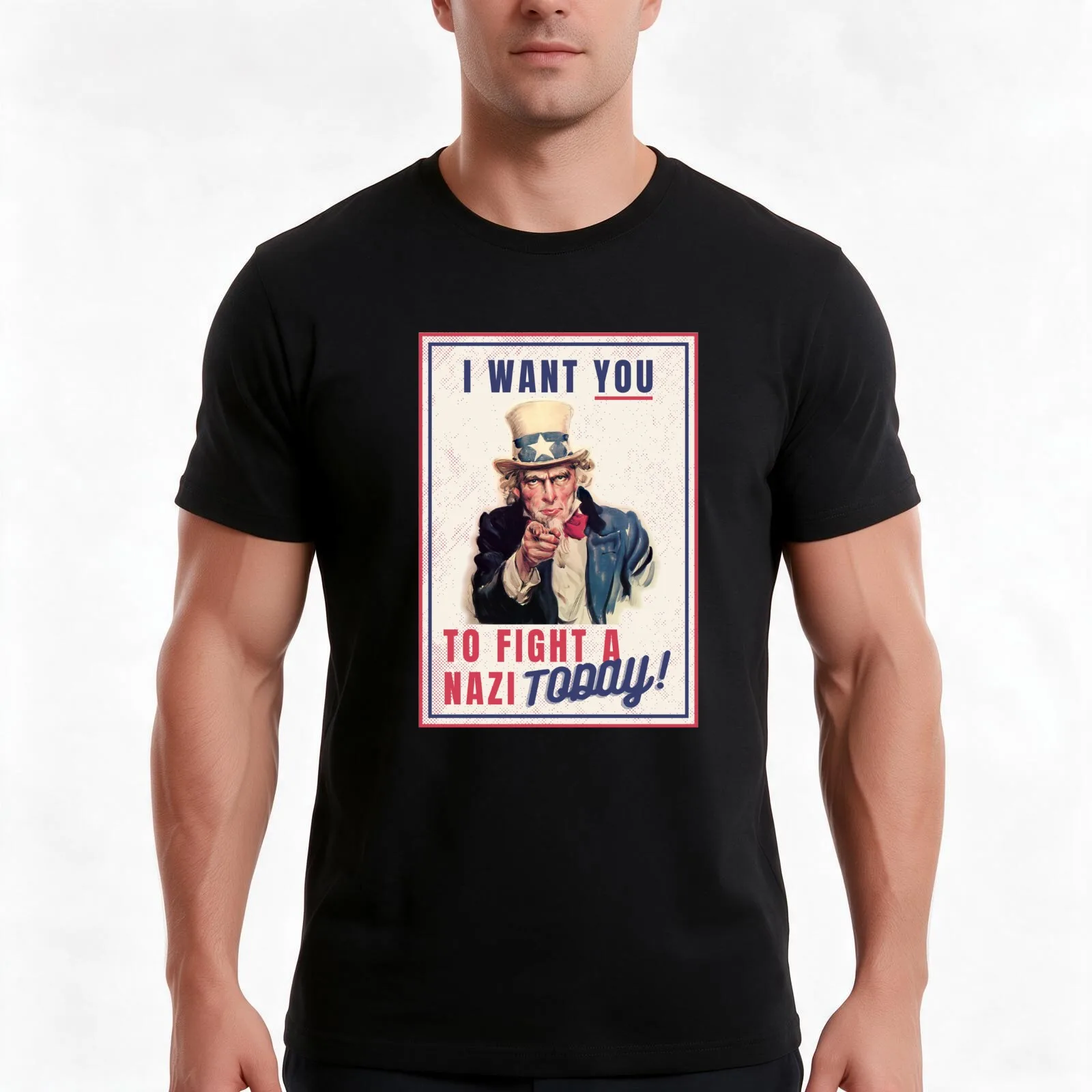 Onkel Sam: Ich möchte, dass du heute gegen einen N*zi kämpfst – T-Shirt, lässiges Sommer-Baumwoll-T-Shirt, Oversized-Streetwear-Oberteile, Vintage-Grafikdruck.