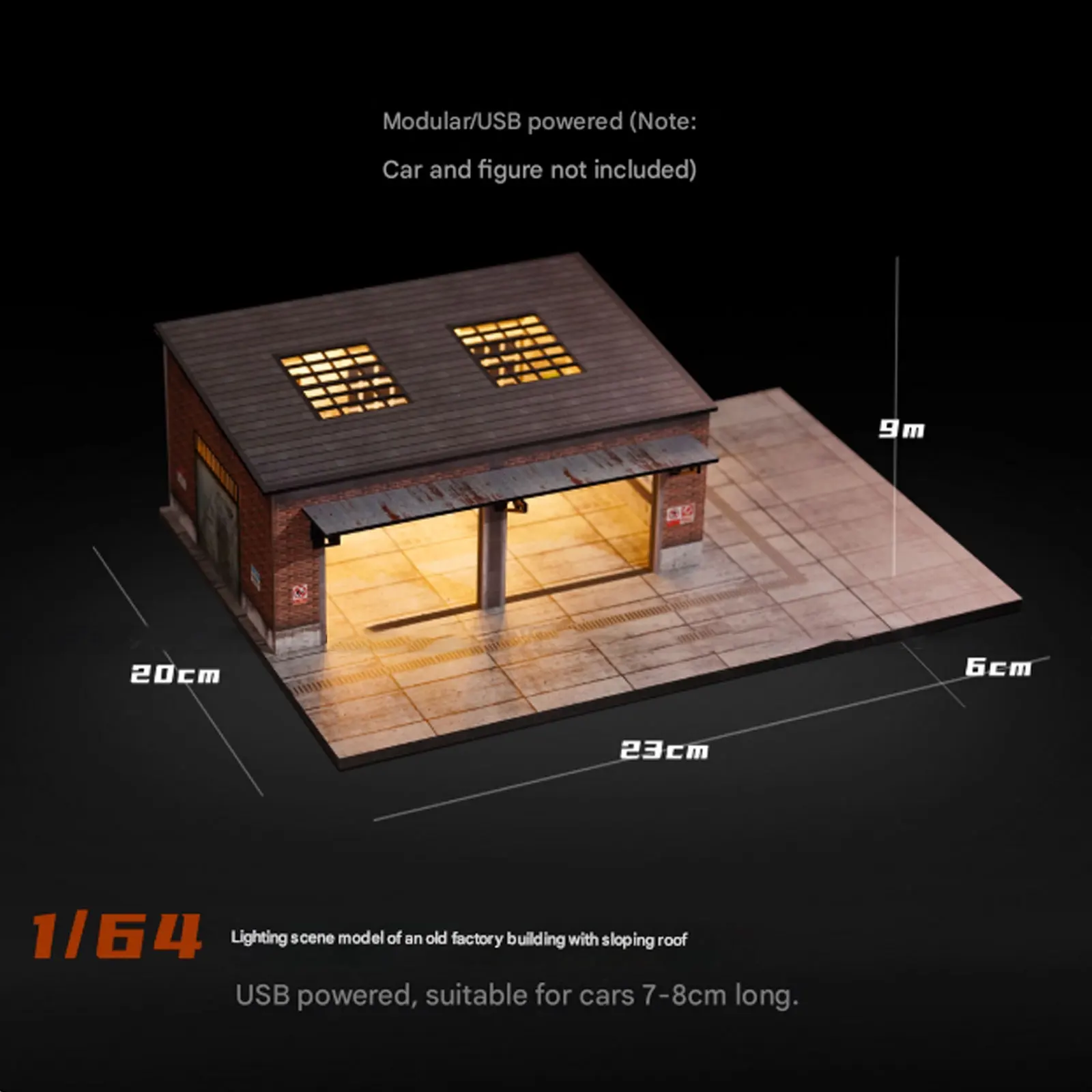 

1:64 Scale Old Factory Lighting Scene Model Simulation Mini Parking Space Building Ornament for Car Model Display