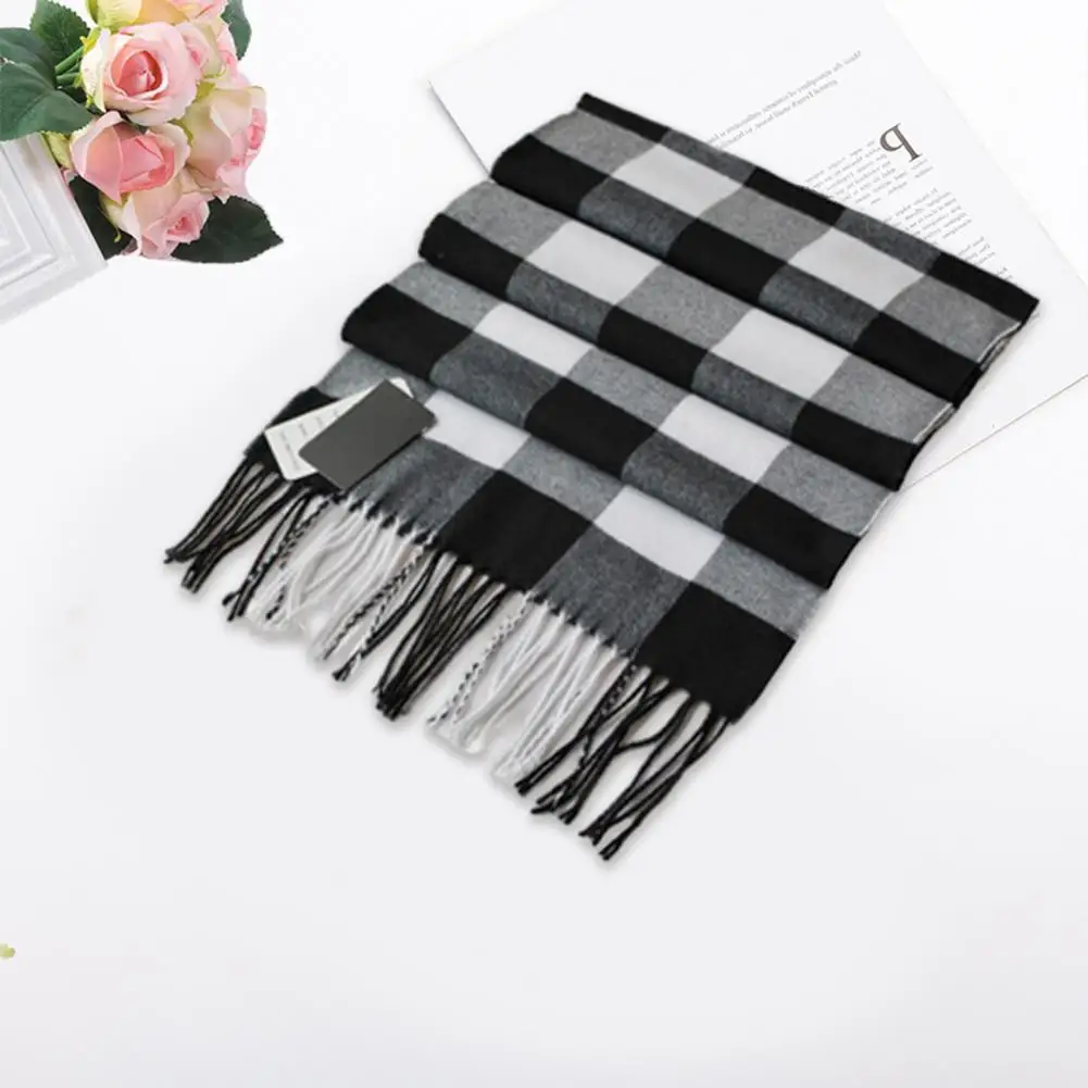 Printed Warm Scarf Elegant Plaid Texture Tassel Scarf Super Soft Imitation Cashmere Shawl Wrap Couple Warm for Autumn/winter