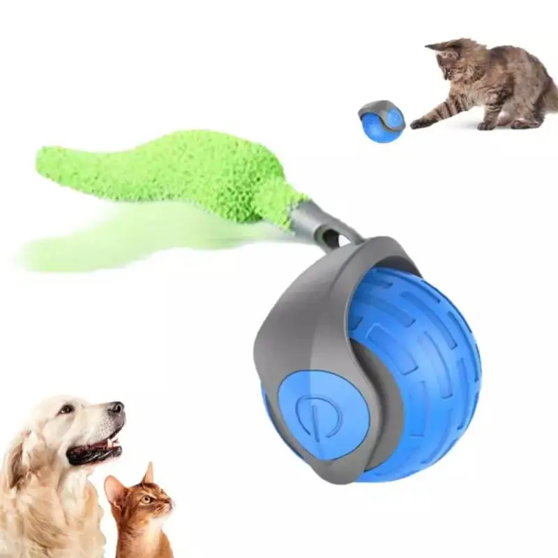 NEW Interactive Cat Toy Ball Super Drive Cat Rolling Pet Activated Long Balls Teaser With Tail Sensor Motion Toys Cats Auto