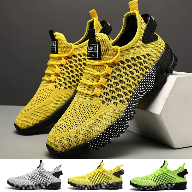 Marathon Athletic Shoes Outdoor Men Running Shoes Lightweight Travel Shoes Mesh Breathable Stripe Lace Up Men Sneaker Size 39-47