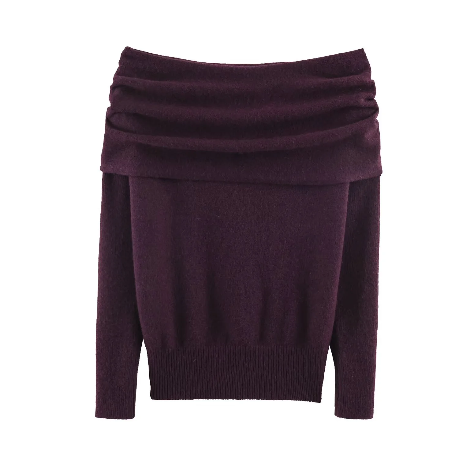 

2025 Winter New Women's Casual Fashion Simple Comfortable Long-Sleeved Straight Neck Off-Shoulder Knit Top