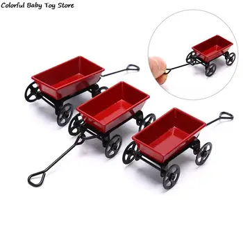 1:12 Mini Leuke Poppenhuis Miniatuur Metalen Rode Kleine Trekken Winkelwagen Tuinmeubelen Accessorie Home Decor Gift Speelgoed Geschenken Ornament