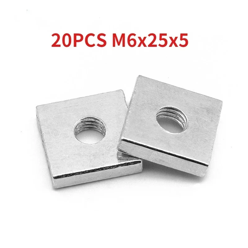 20pcs Square Nut M6 M6x25x5 Carbon Steel Color Galvanized Zinc Plated Square Thin Nuts GB39 DIN 562 BIGGER SIZE