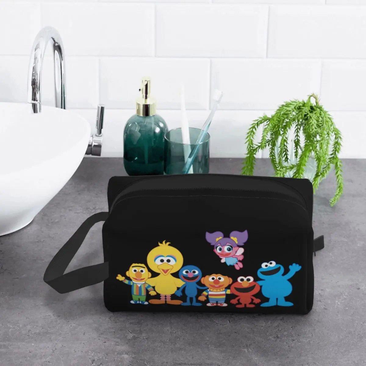 Custom Fashion Sesame Street Elmo Big Bird Travel Toiletry Bag Women Cookie Monster Makeup Cosmetic Bag Beauty Storage Dopp Kit