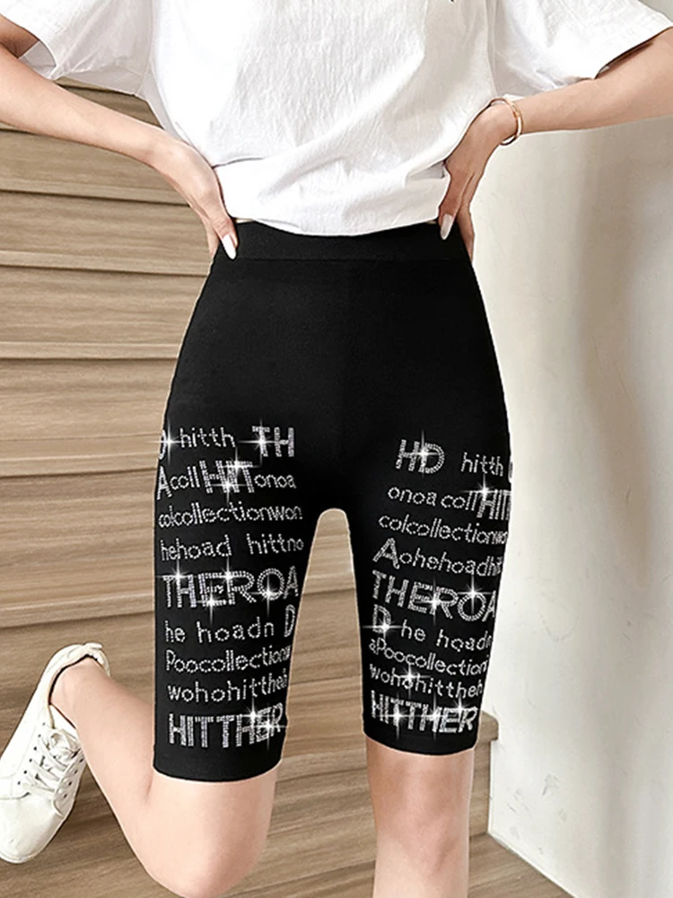 Neue sexy Leggings Frauen glänzenden Strass Design schwarz dünne Turnhose Stretch kurze Hosen hochwertige Workout Leggins